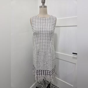 Nic+-Zoe Fringe Hem Shift Dress In Cream Multi Sleeveless Size XS Minimalist